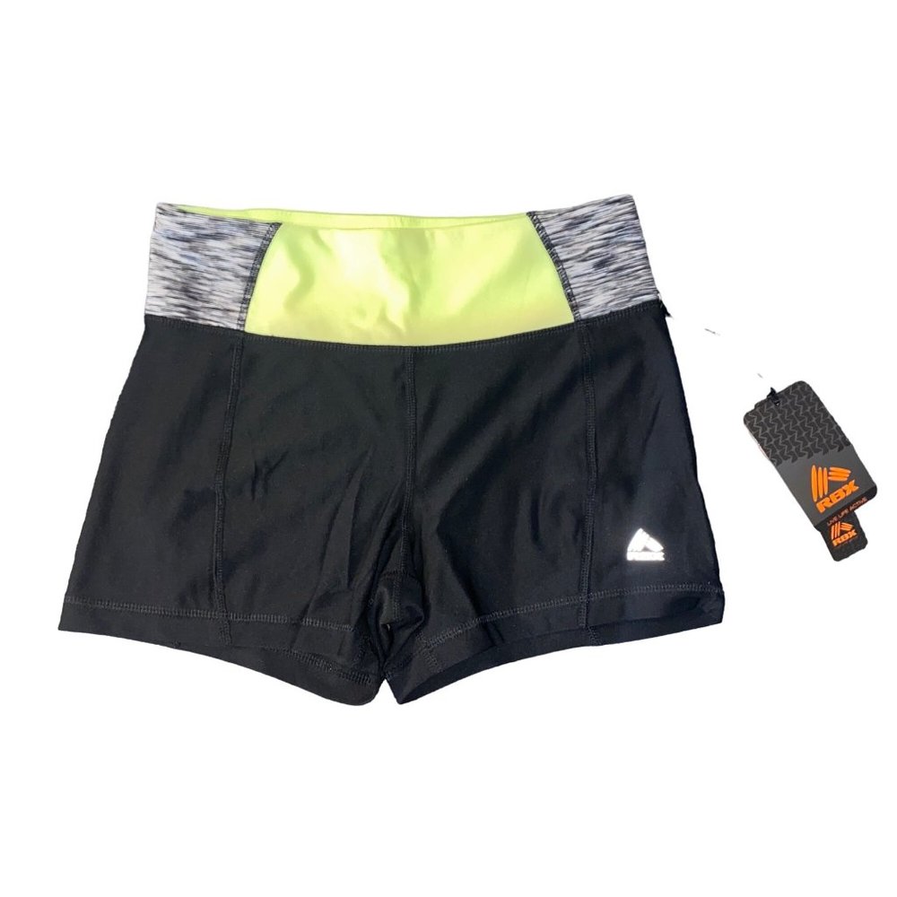 RBX Perform Active Shorts Black Neon Yellow Pocket Size Small Womens Gym Workout